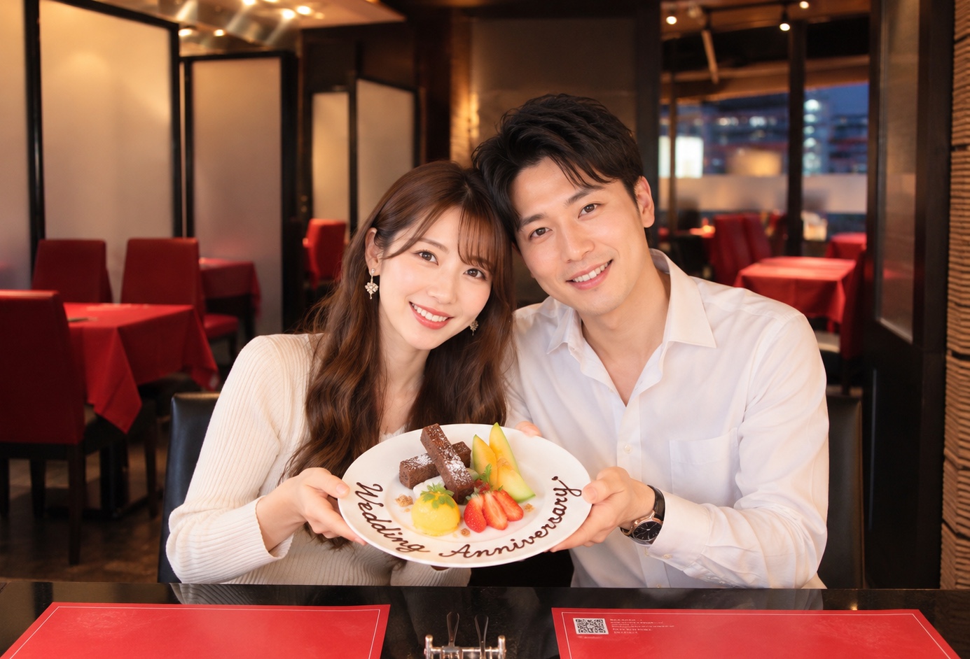 アニバーサリープレートを囲むお二人